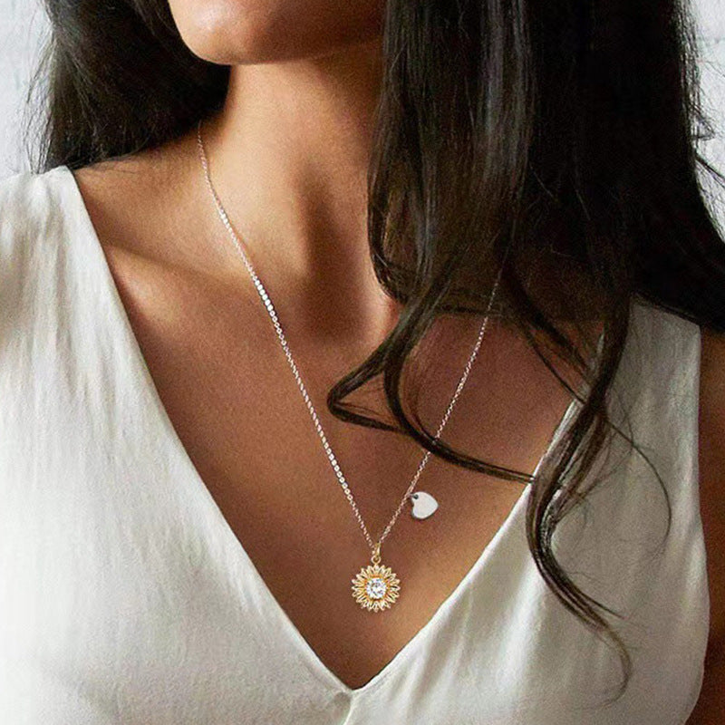 Sunflower & Heart Charm Necklace