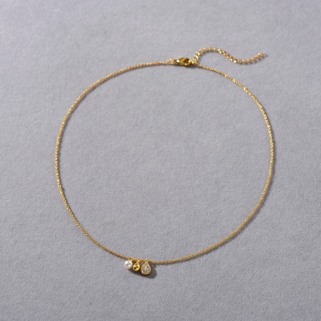 Water Drop Pearl Zircon Pendant Necklace