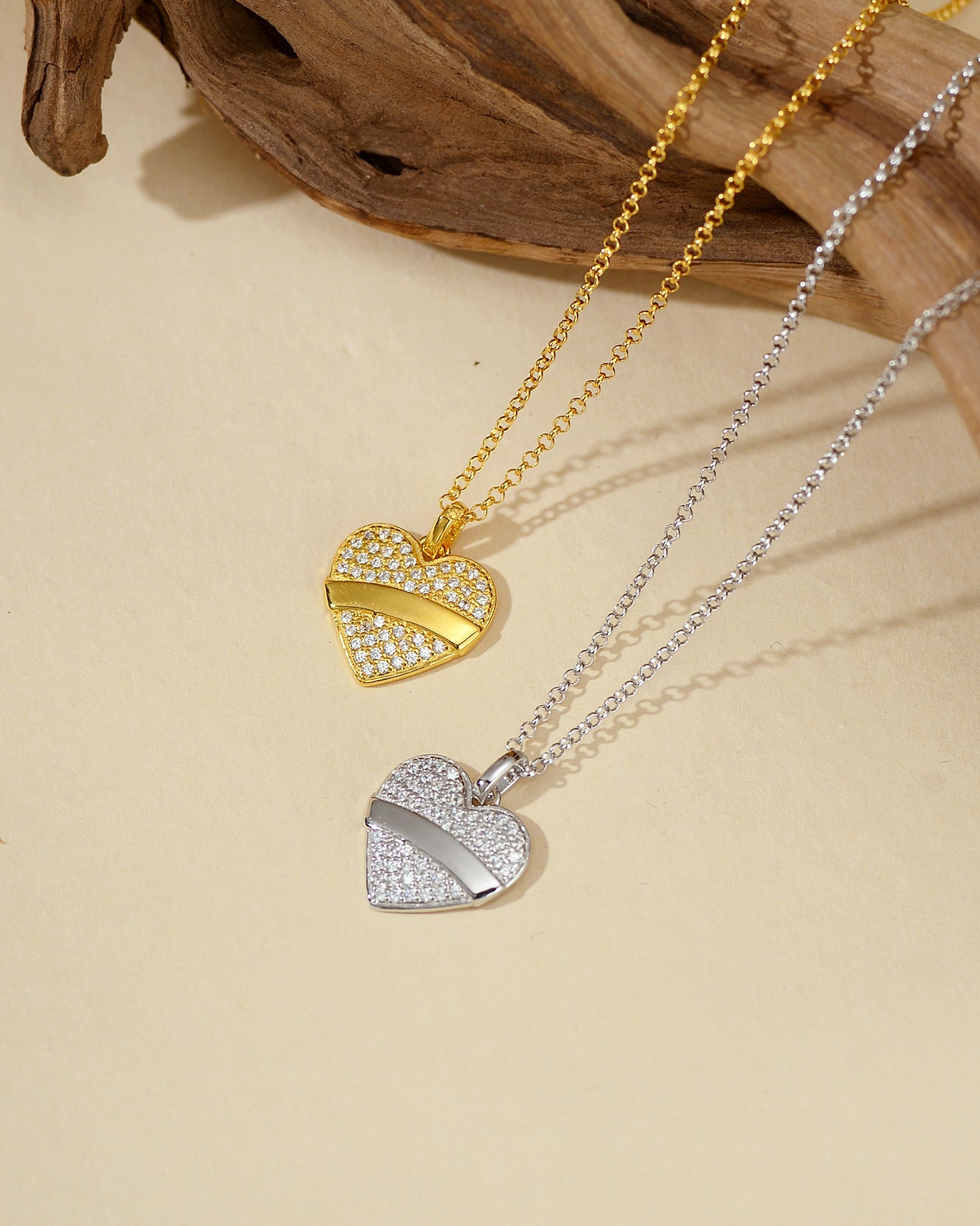 Diagonal Band Heart Pendant Necklace