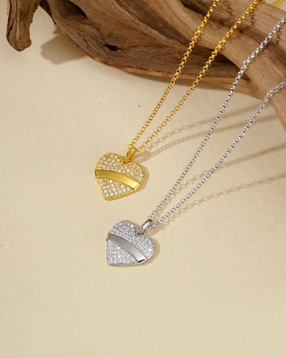 Diagonal Band Heart Pendant Necklace
