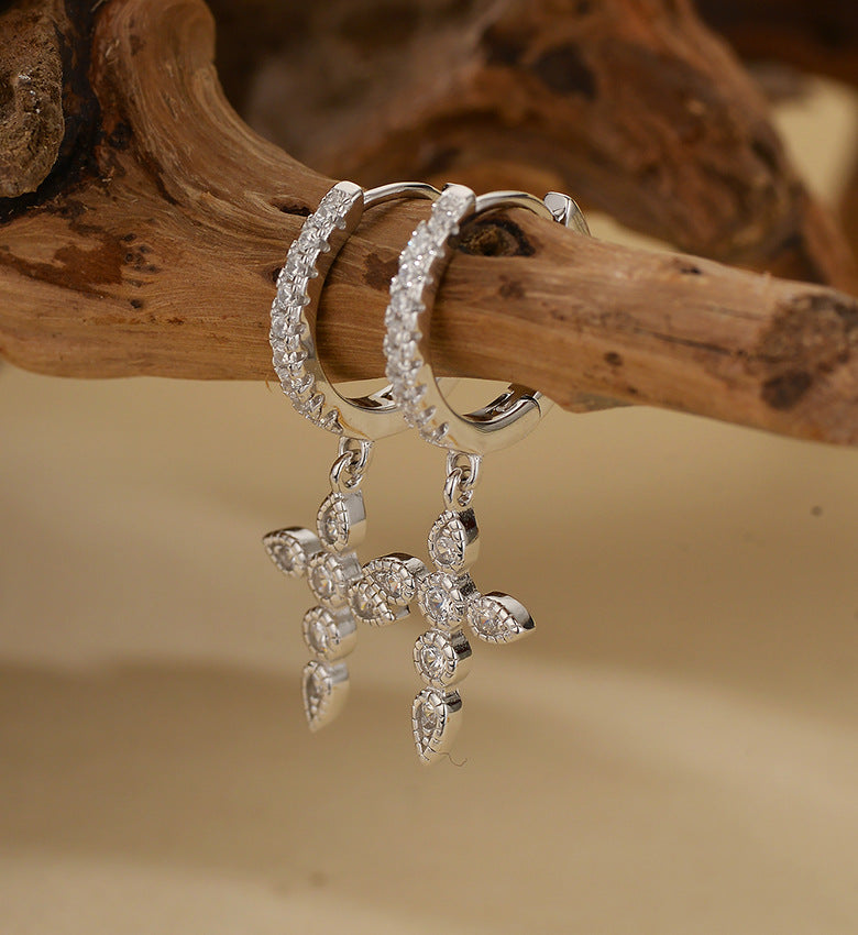 Cross Drop Hoop Earrings