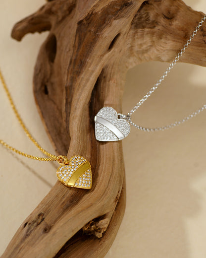 Diagonal Band Heart Pendant Necklace