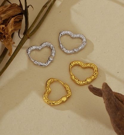 Hammered Heart Hoop Earrings