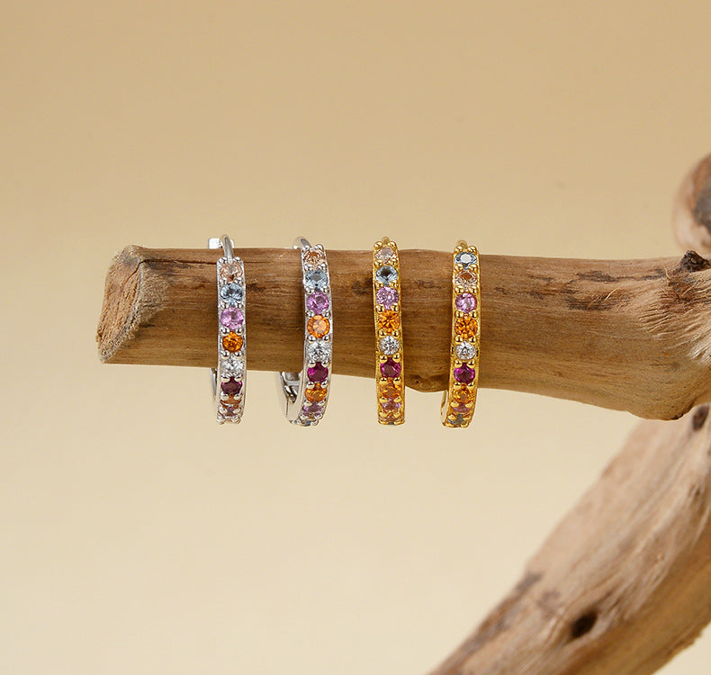 Rainbow Pavé Huggie Hoop Earrings