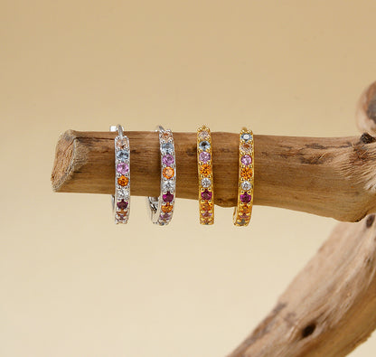 Rainbow Pavé Huggie Hoop Earrings