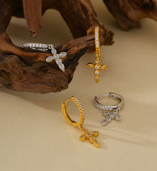 Cross Drop Hoop Earrings