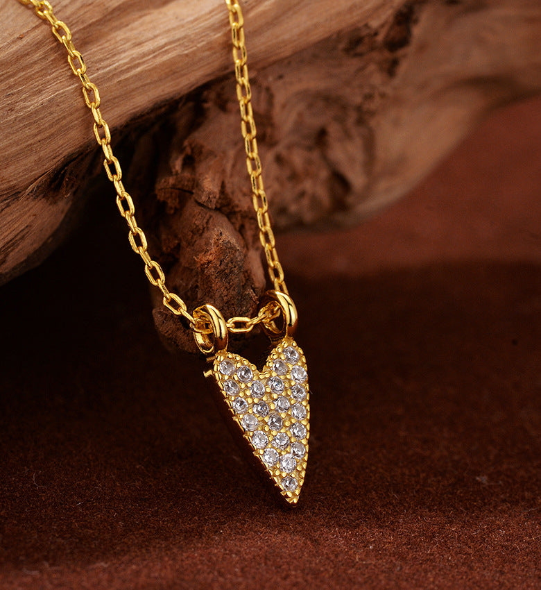 Full Heart Pendant Necklace Sparkling Clavicle Chain