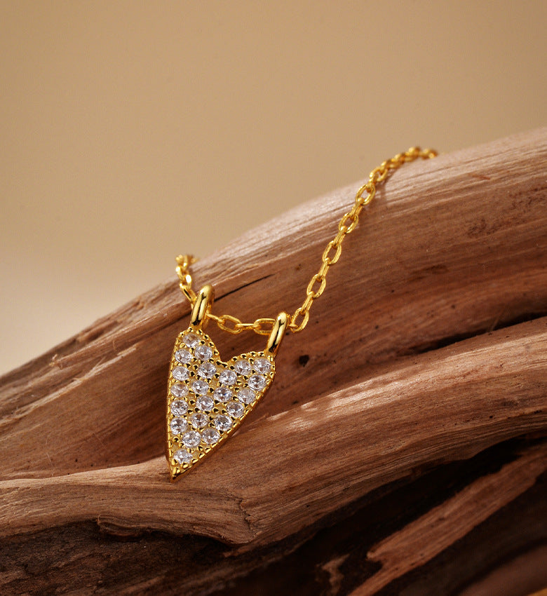 Full Heart Pendant Necklace Sparkling Clavicle Chain