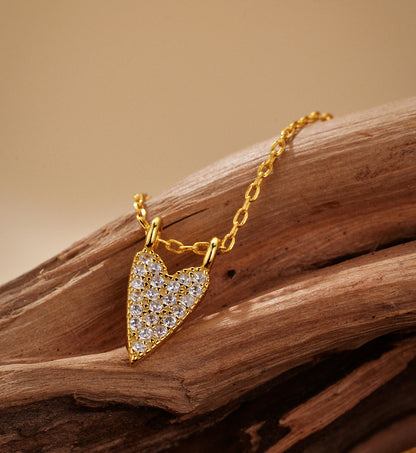 Full Heart Pendant Necklace Sparkling Clavicle Chain