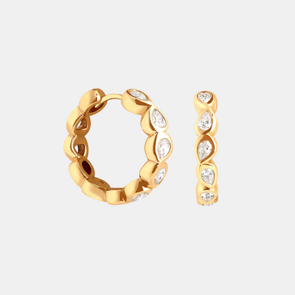 Pear Drop Bezel Hoop Earrings