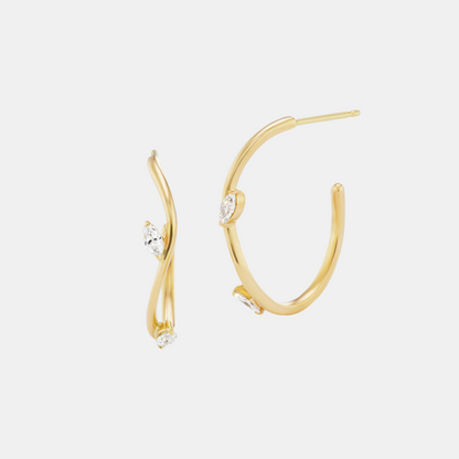Wavy Hoop Earrings with Pear Accents